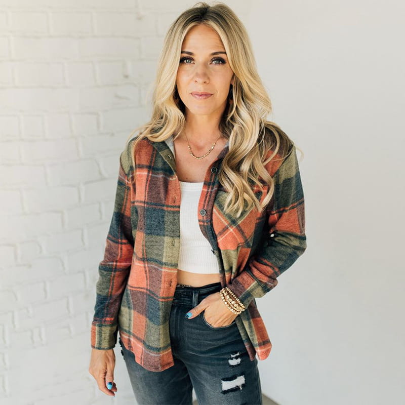 Women's Long Sleeve Button Down Plaid Shirt