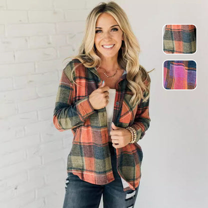 Women's Long Sleeve Button Down Plaid Shirt