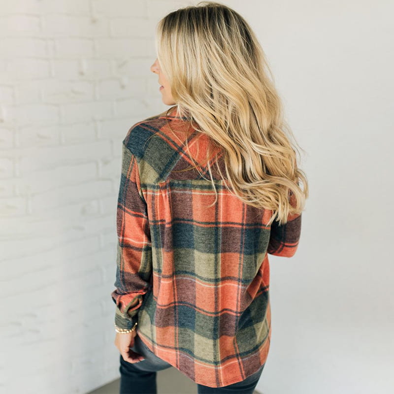 Women's Long Sleeve Button Down Plaid Shirt