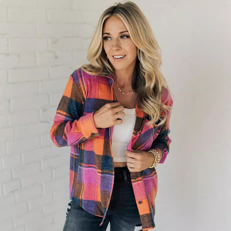 Women's Long Sleeve Button Down Plaid Shirt