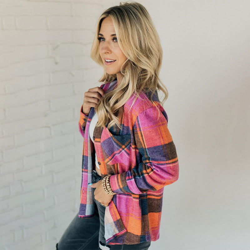 Women's Long Sleeve Button Down Plaid Shirt