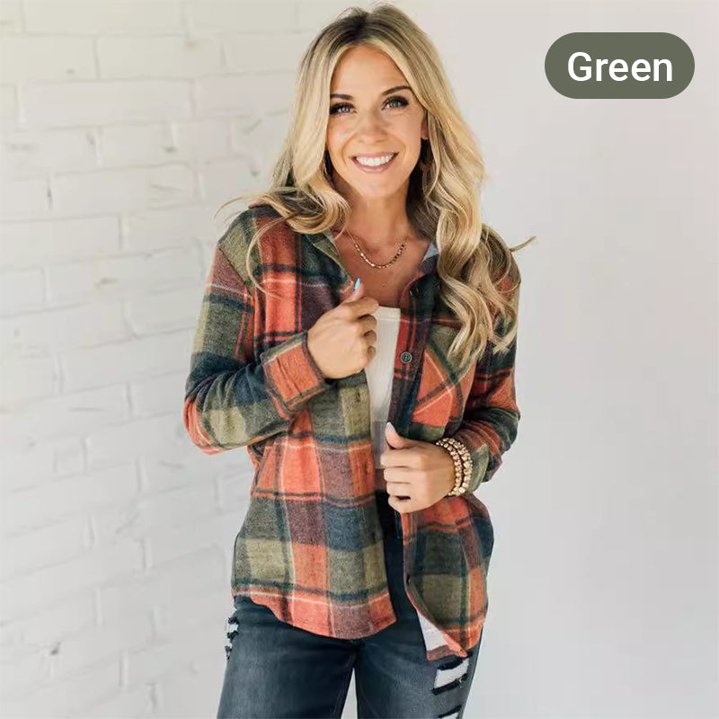 Women's Long Sleeve Button Down Plaid Shirt