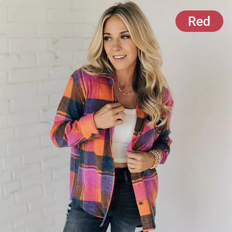 Women's Long Sleeve Button Down Plaid Shirt