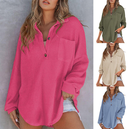 🔥Autumn Sale 49% OFF🔥Women’s Loose Solid Color Waffle Knit Shirt