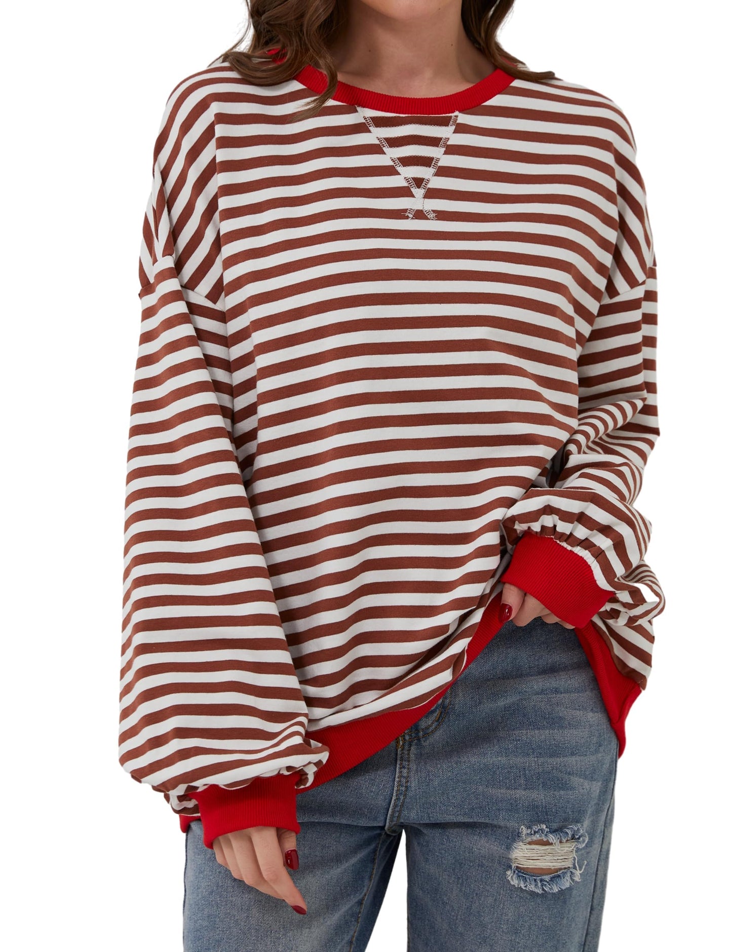 🔥2024 HOT SALE🔥Women's Oversized Striped Long Sleeve Pullover