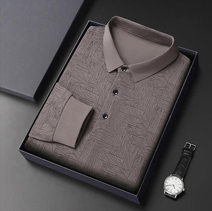 Men’s Elegant Casual 3-button Lapel Collar Long-sleeve T-shirt