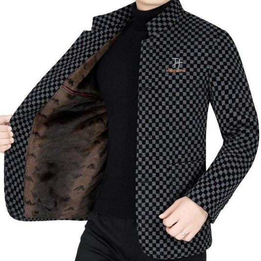 Men’s Trendy Checkered Warm Jacket with Pockets