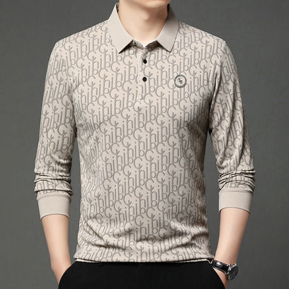 Men's Letter Print Lapel Long Sleeve Shirt（50% OFF）