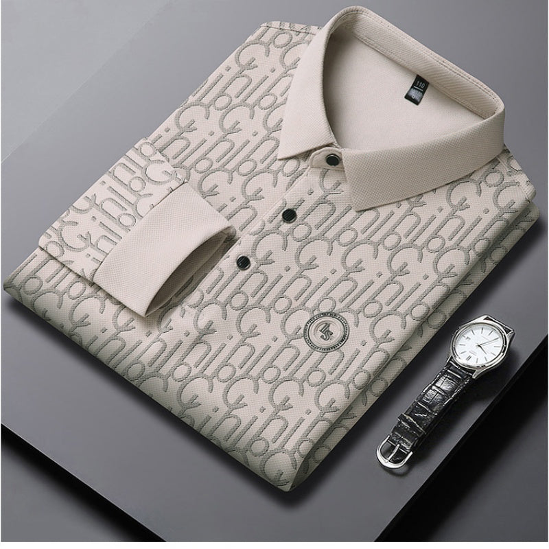 Men's Letter Print Lapel Long Sleeve Shirt（50% OFF）