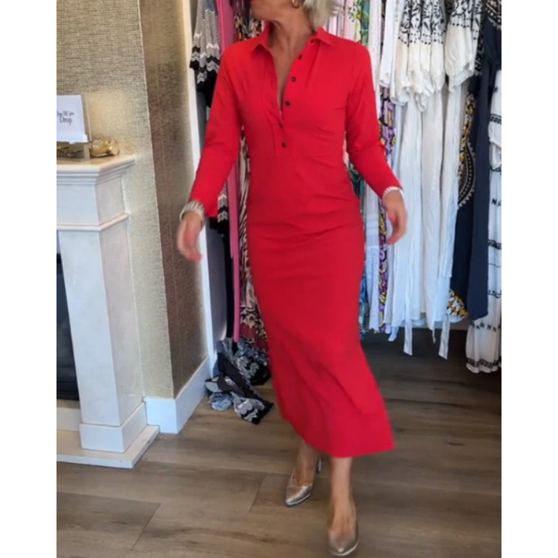 ✨New Arrival✨Women's Sexy Red Long Sleeve Lapel Dress