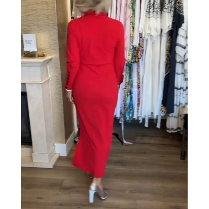 ✨New Arrival✨Women's Sexy Red Long Sleeve Lapel Dress