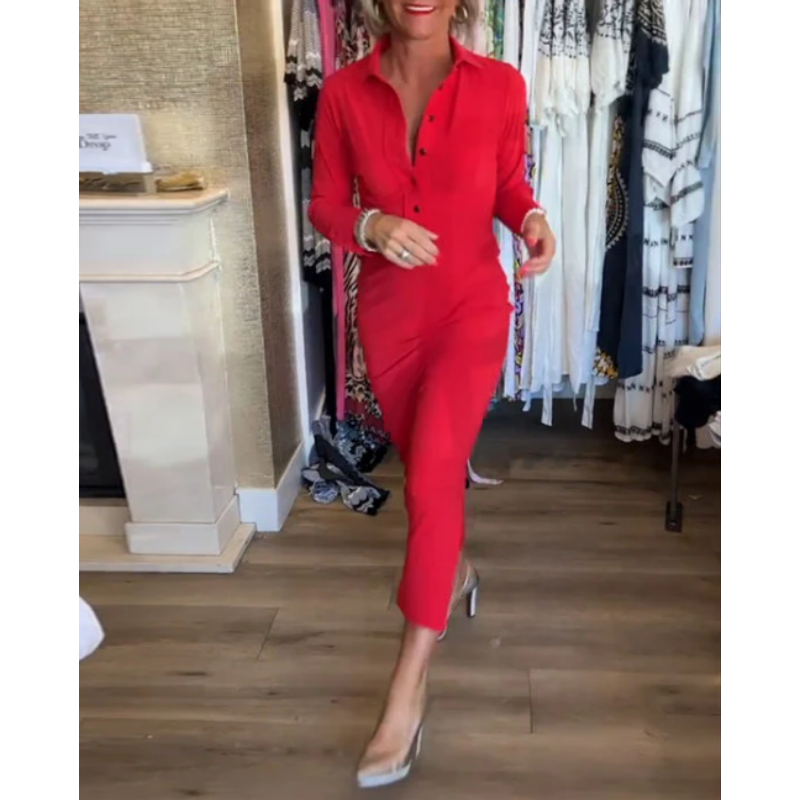 ✨New Arrival✨Women's Sexy Red Long Sleeve Lapel Dress