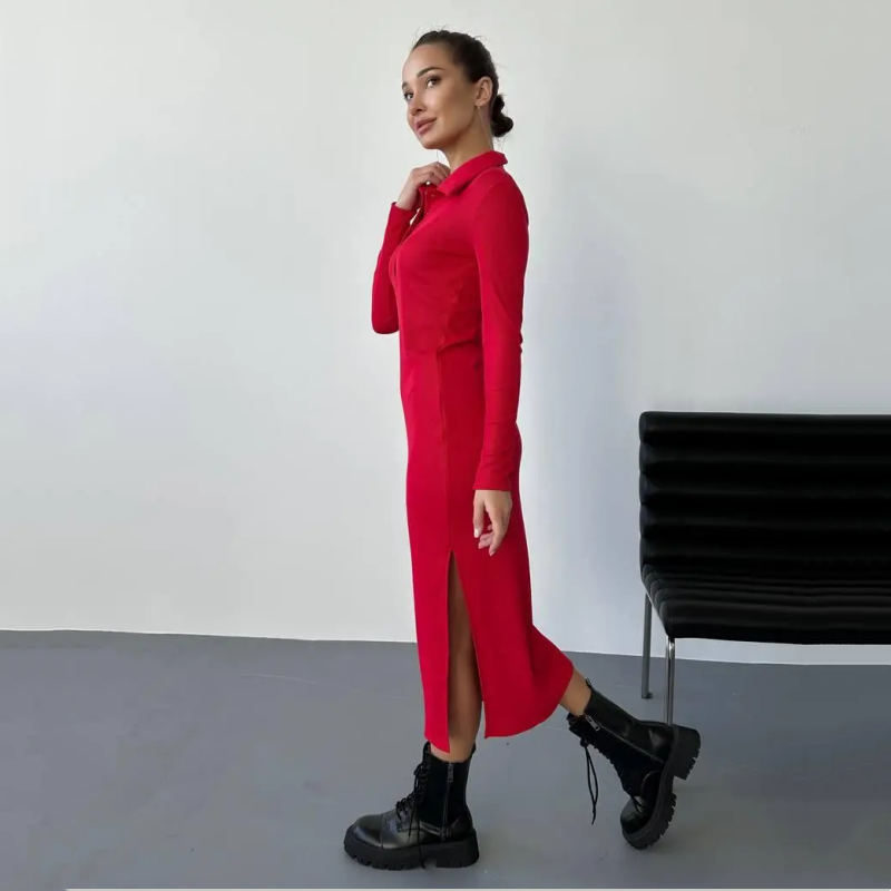 ✨New Arrival✨Women's Sexy Red Long Sleeve Lapel Dress