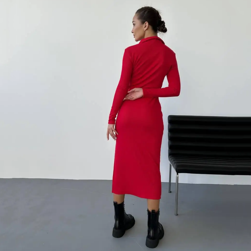 ✨New Arrival✨Women's Sexy Red Long Sleeve Lapel Dress