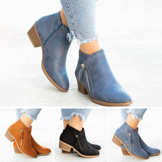 🔥Women'S Chunky Heel Side Zip Ankle Boots