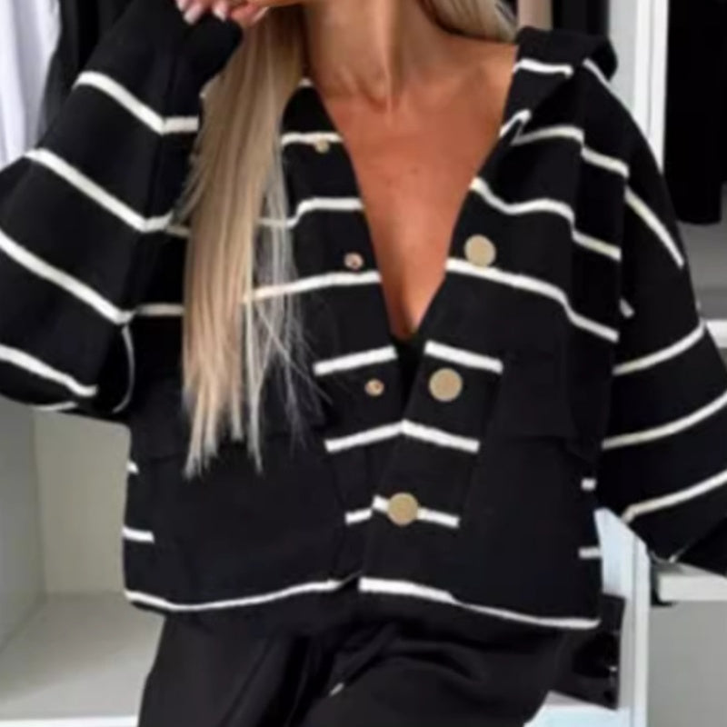 🍂Fall Specials🍂Women's Striped Button Down Hooded Coat