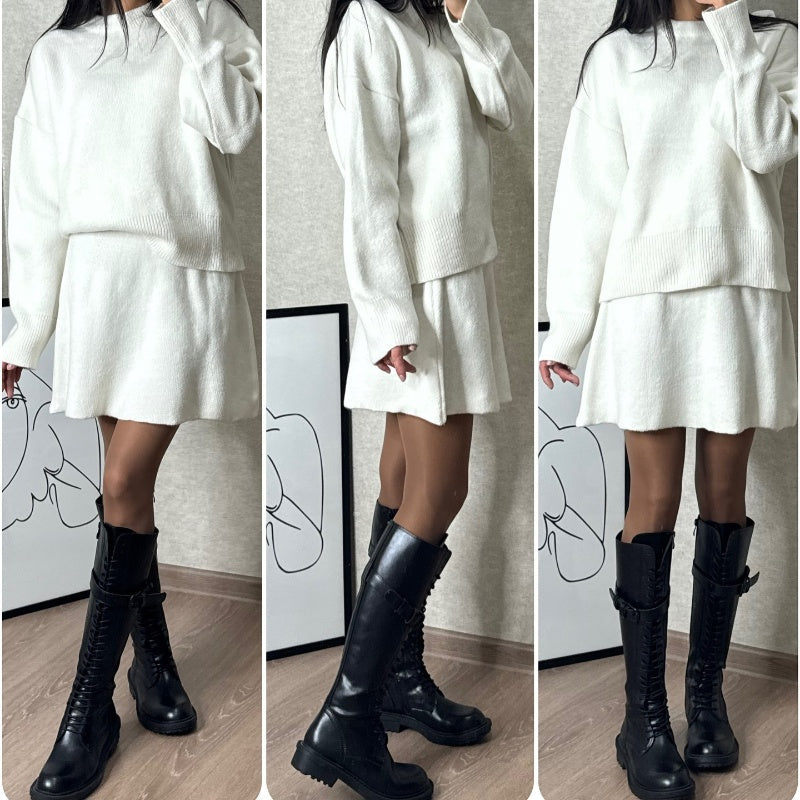 HOT SALE 50%OFF💥 2-Piece Sweater Set: Long-Sleeve Top & Mini Skirt