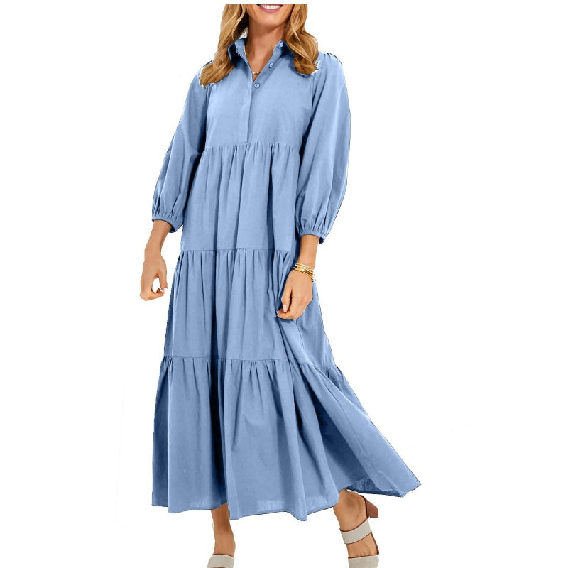 Women's Plus Size Casual Lapel Long Dress