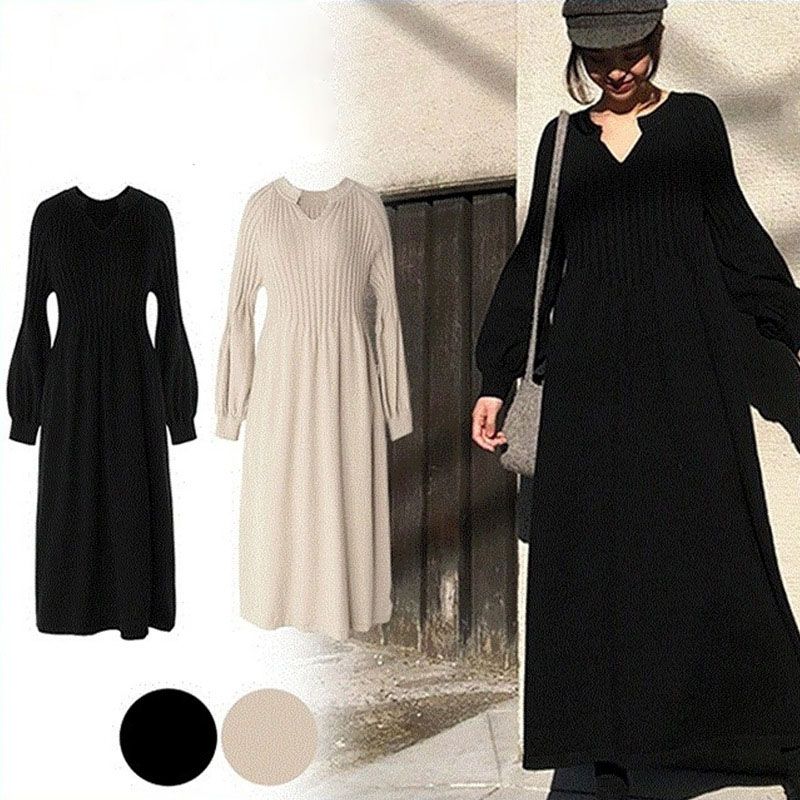 🔥HOT Sale 50% OFF🔥Women's Solid Color Knitted Long-sleeve Maxi Dress