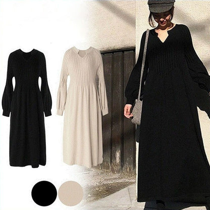 🔥HOT Sale 50% OFF🔥Women's Solid Color Knitted Long-sleeve Maxi Dress