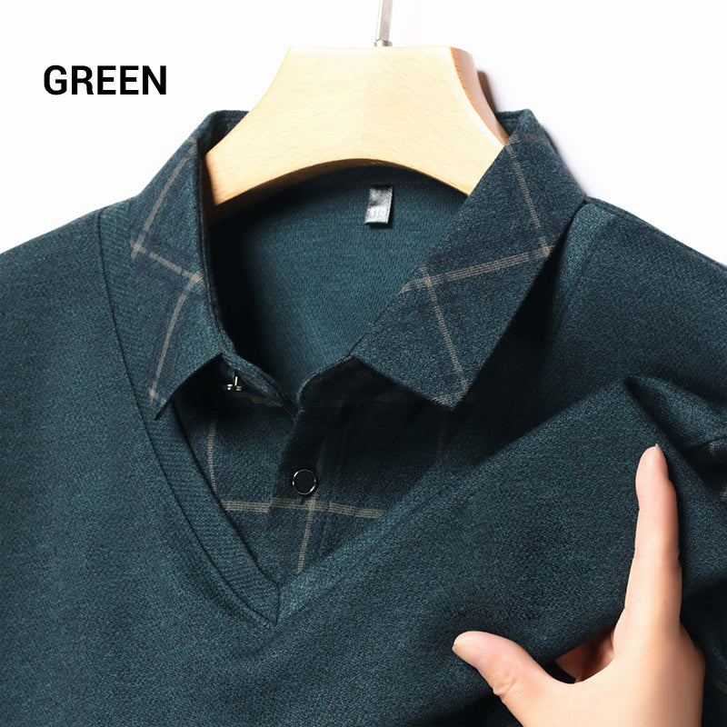 ✨New Arrival✨Men's Faux Two Piece Lapel Long-Sleeve Tops