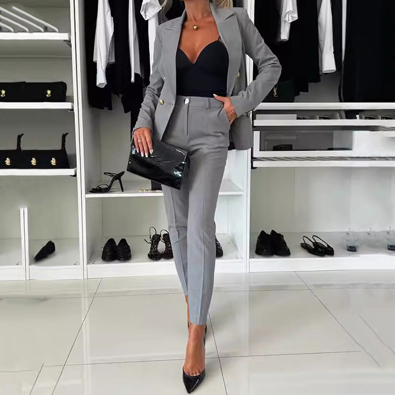 Women's Double-Breasted Blazer & Tailored Pants Set