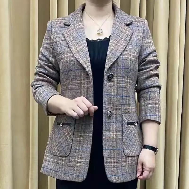 Women's Casual Long Sleeve Button Plaid Blazer