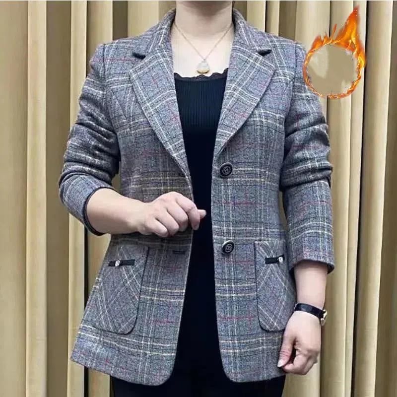 Women's Casual Long Sleeve Button Plaid Blazer