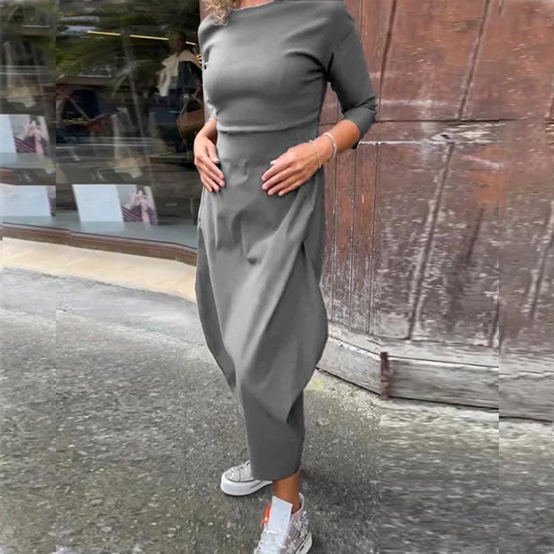 Women's Simple Elegant Long-Sleeved Dress With Pocket