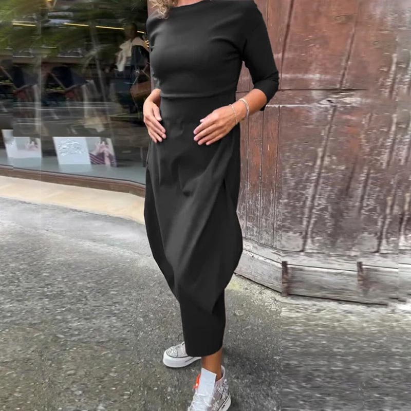 Women's Simple Elegant Long-Sleeved Dress With Pocket