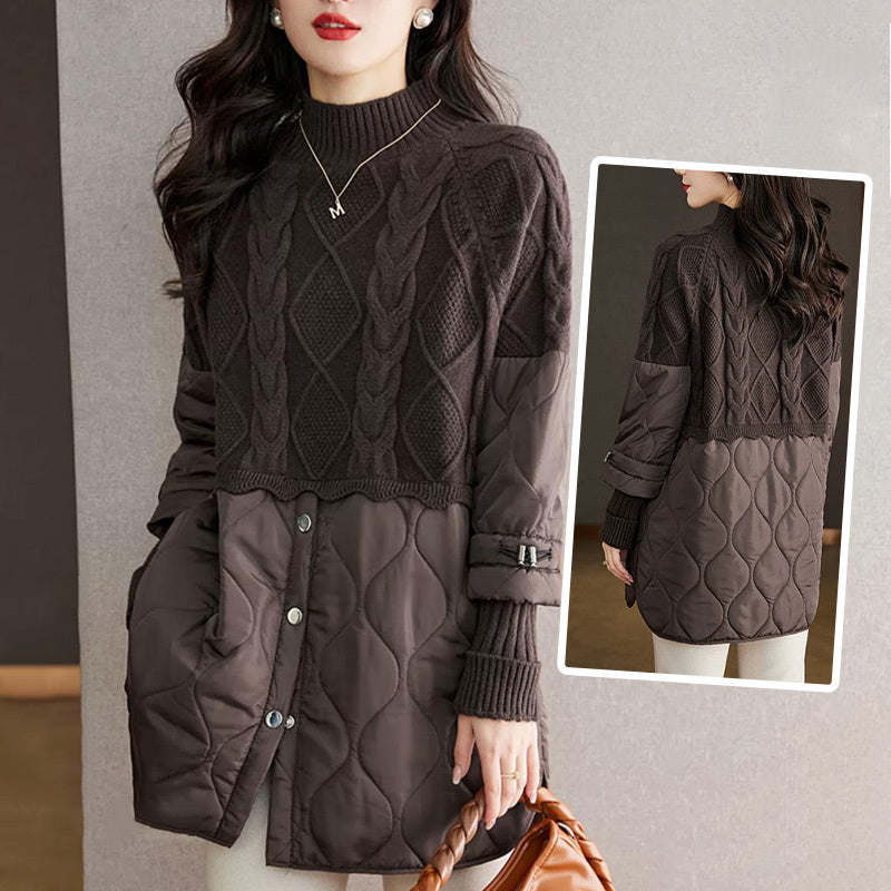 Women's Elegant Knit Patchwork Warm Coat