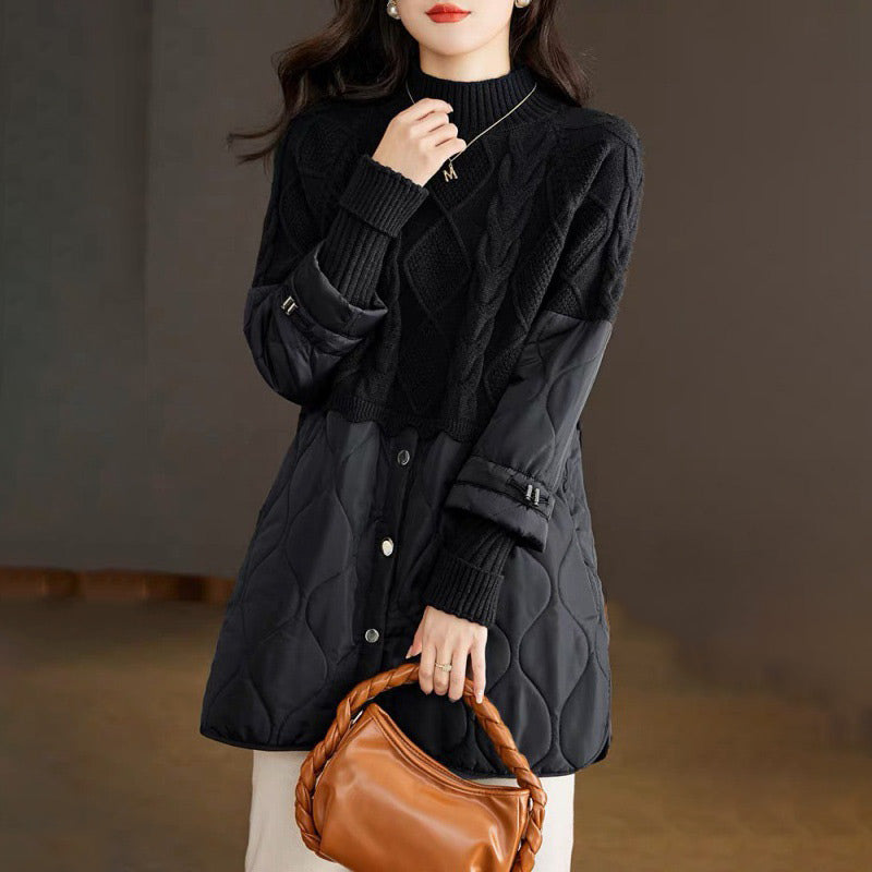 Women's Elegant Knit Patchwork Warm Coat