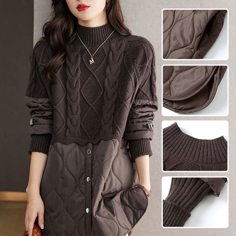 Women's Elegant Knit Patchwork Warm Coat