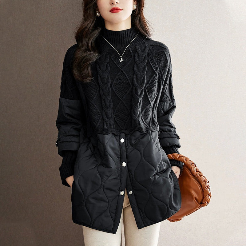 Women's Elegant Knit Patchwork Warm Coat