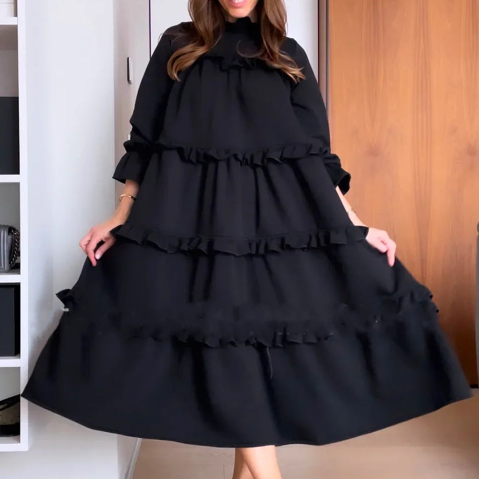 Women's Round Neck Ruffle Tiered Layered Dress