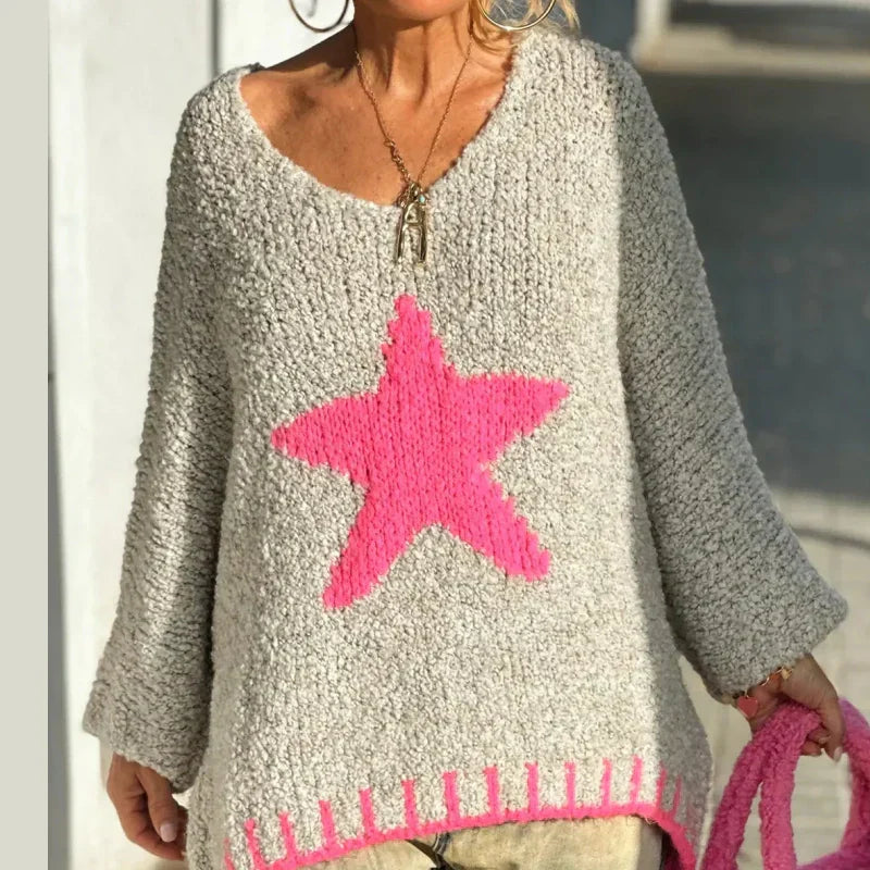 💕HOT SALES💕Women's Star Print V-Neck Pullover Sweater