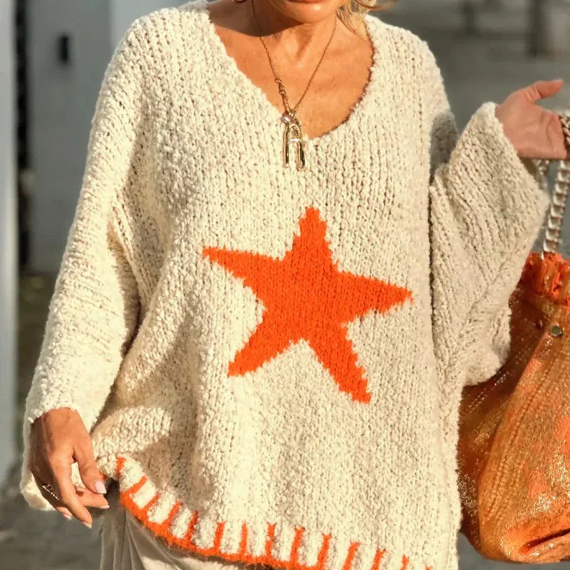 💕HOT SALES💕Women's Star Print V-Neck Pullover Sweater