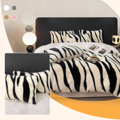 Plush Thickened Warm Zebra Print 4pcs Bedding Set