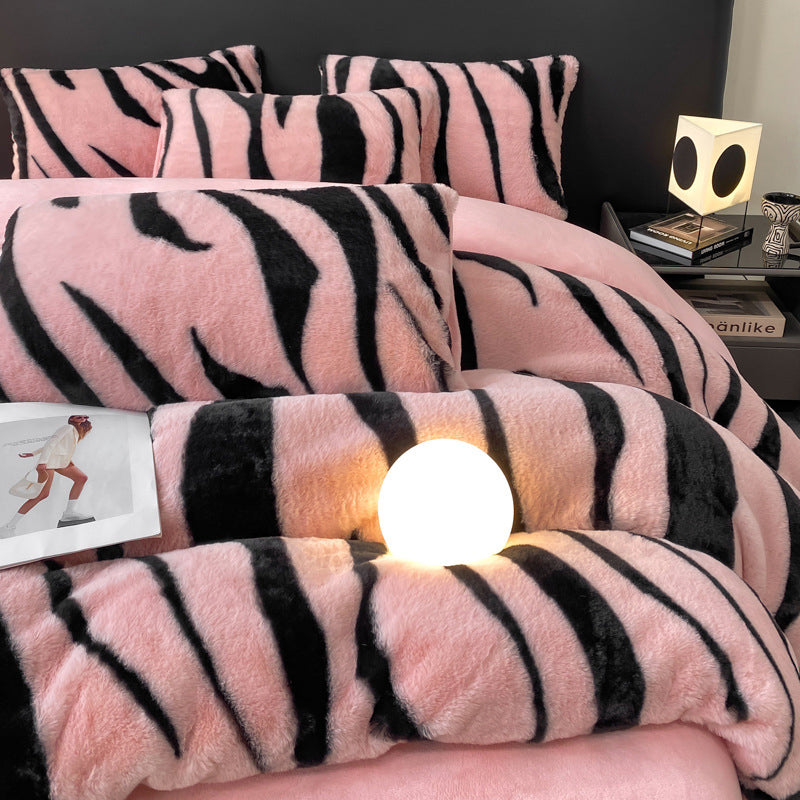 Plush Thickened Warm Zebra Print 4pcs Bedding Set