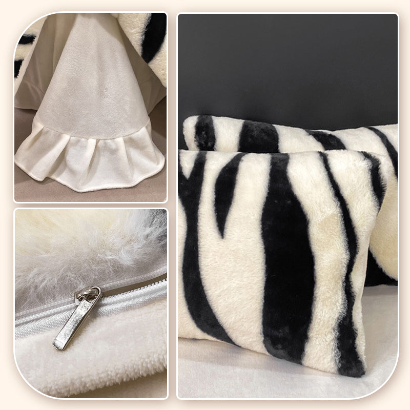 Plush Thickened Warm Zebra Print 4pcs Bedding Set