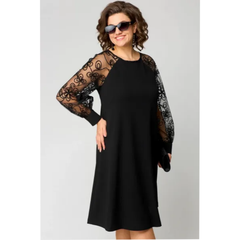 🔥2025 HOT SALE🔥 Lace Patchwork Round Neck Long Sleeve Dress