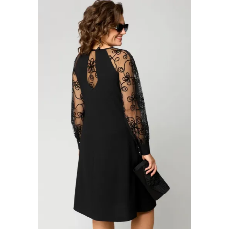 🔥2025 HOT SALE🔥 Lace Patchwork Round Neck Long Sleeve Dress