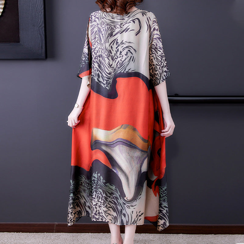 Loose Silk Printed Dress