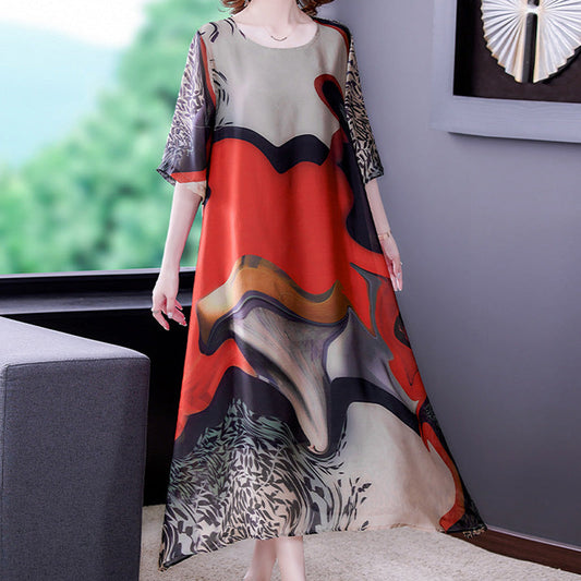 Loose Silk Printed Dress
