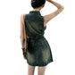 【Belt Included】Vintage Lapel Slimming Split Denim Dress
