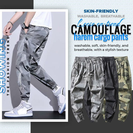 Loose on-trend camouflage harem cargo pants