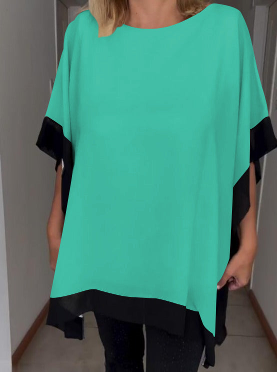 Contrast Color Patchwork Casual Top（50% OFF）