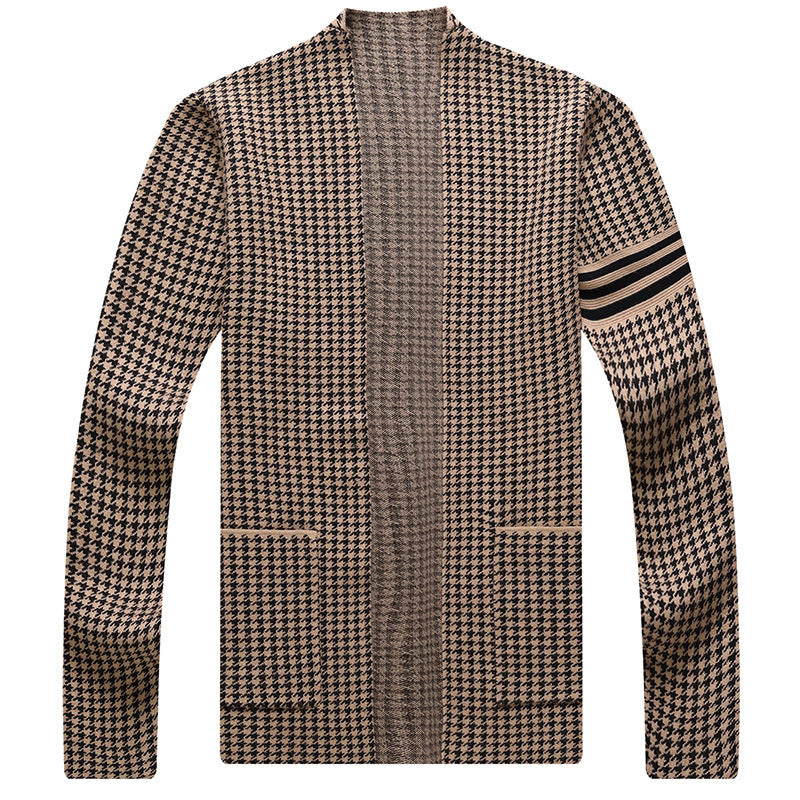 Ideal Gift - Men's Houndstooth Knitted Cardigan