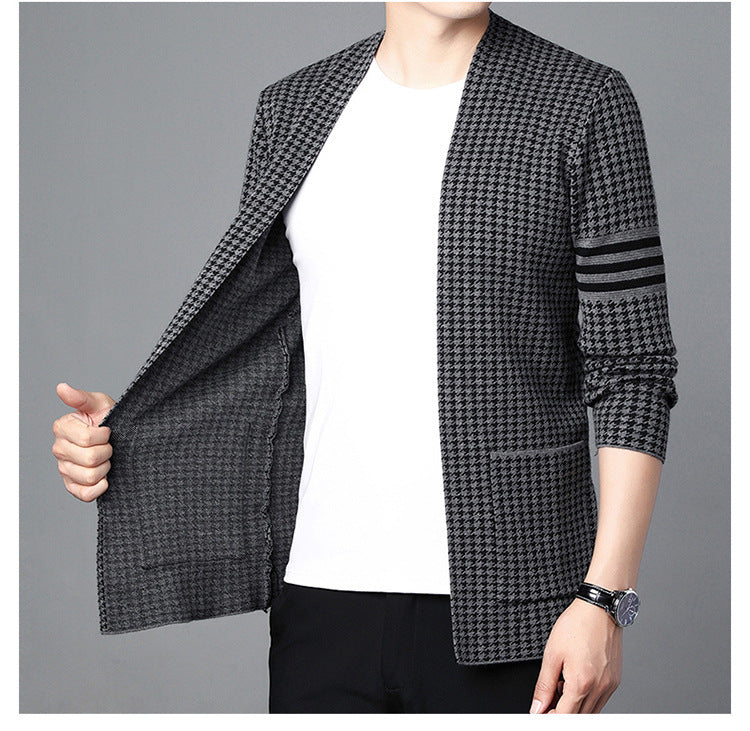 Ideal Gift - Men's Houndstooth Knitted Cardigan