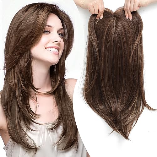 Topper Layered Hair Hairpieces with Bangs for Women with Thinning Hair